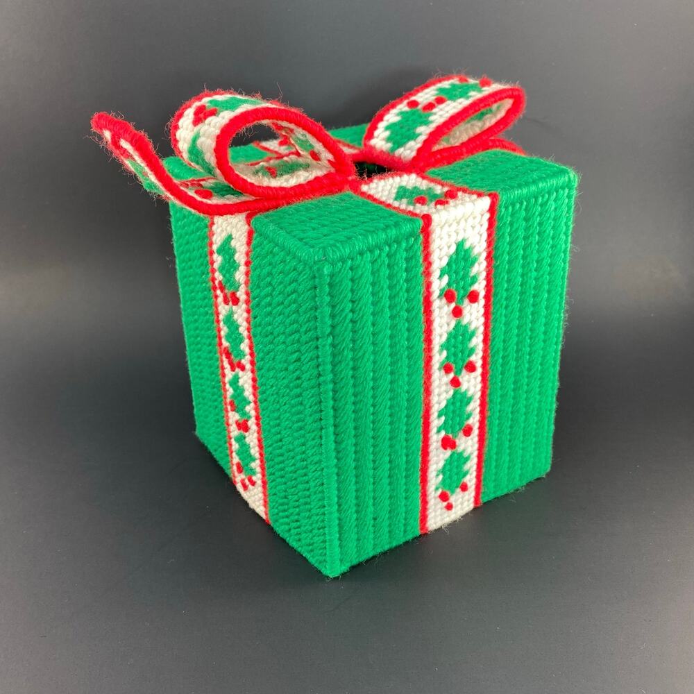 ChristmasVintage Homemade Needlepoint Gift Tissue Box Cover